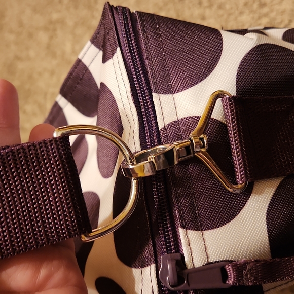 Thirty-One Plum Mod Dot Thermal Bag with adjustable strap, embroidered - Picture 6 of 7